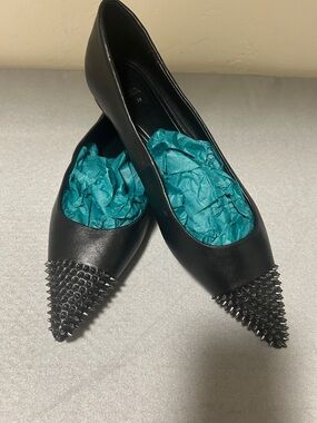 Zara Black Pointed Flats with Gunmetal Studded Toe